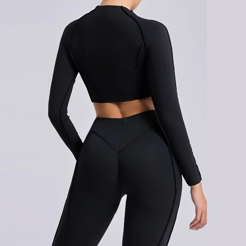 Ctenkevet النساء في الهواء الطلق الرياضة سريعة الجافة ضيق تي شيرت طويل الأكمام ملابس لليوجا الإناث الصالة الرياضية الملابس امرأة خطوط أنيقة المحاصيل الأعلى