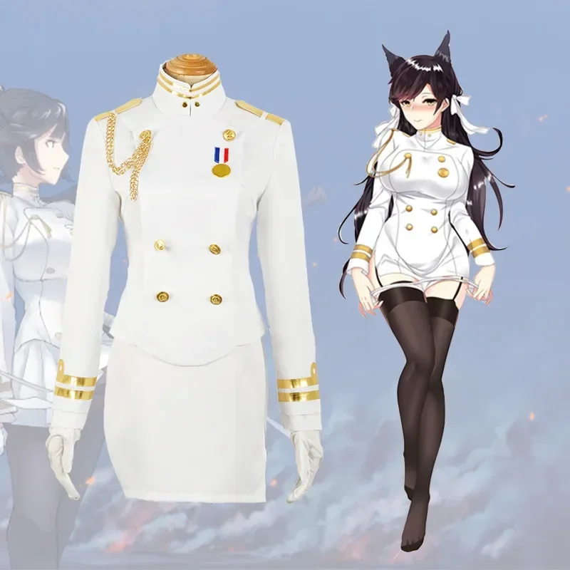 S-3XL Anime Game Azur Lane Takao Atago Uniform Full Sets Womens Lady White Navy Uniform Halloween Cosplay Costume