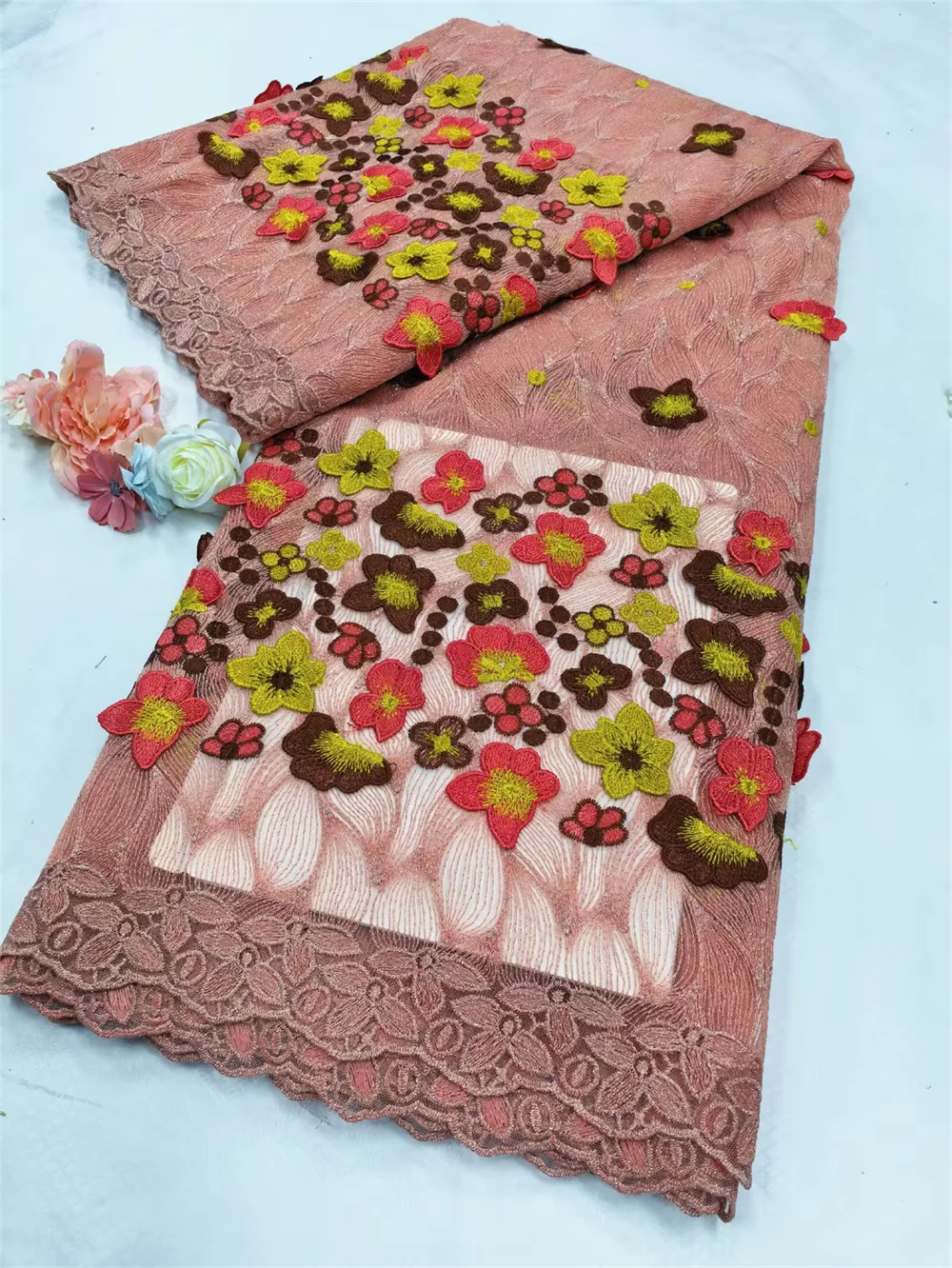 

Luxury 3D Flower Mesh African Guipure Cord Lace Nigerian Embroidered Traditional Women Water Soluble Fabric For Occasional Wear