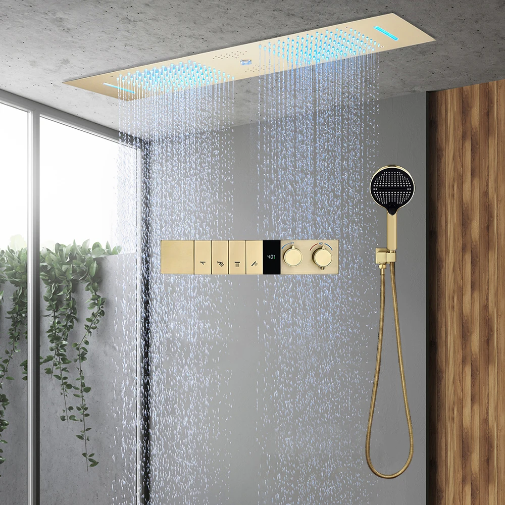 M Boenn Modern Bathroom Shower Faucet Complete Set Ceiling Shower Column Head High Pressure Smart 4 Functions Thermostatic Mixer