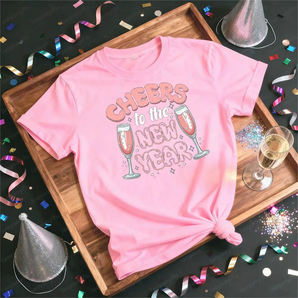 Saluti alla nuova camicia Felice anno nuovo Camicie da festa Famiglia abbinata per le vacanze Maglietta da donna Moda Casual Streetwear Top in cotone