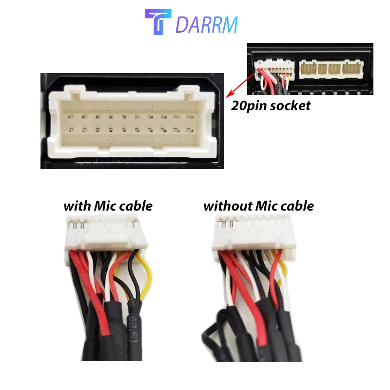 20 Pin RCA for Car Android  Audio Video Cable Subwoofer Output Socket CVBS Aux In Amp Control Wire Fan 12V Power Jack Mic Harnes