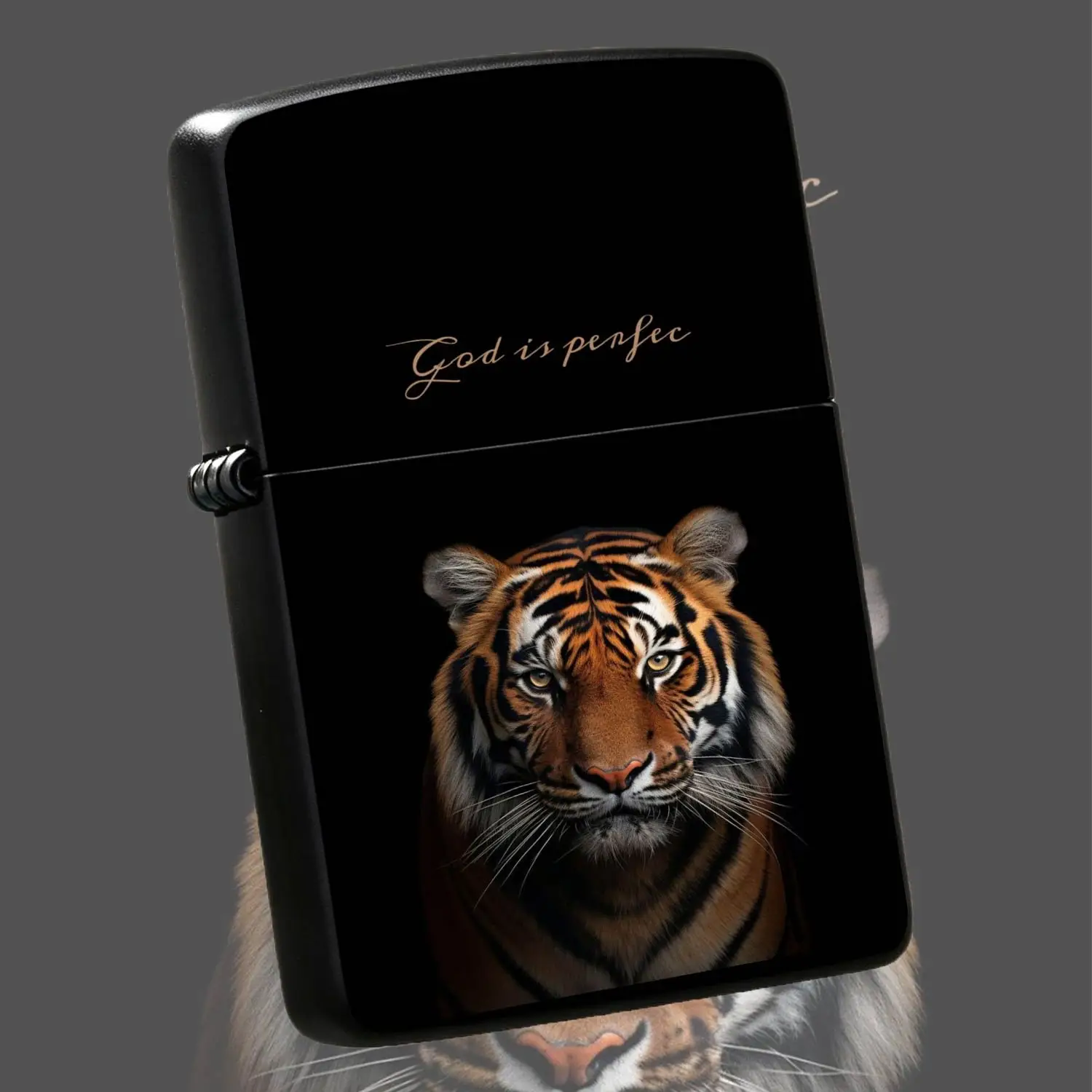Tiger Portrait Themed Lighter, Minimalist Black Background With Delicate Cursive Inspiring Slogan, Exquisite Craftsmanship Portable Ignition Accessory, Stylish Practical Item For Daily Commute Outdoor Cam A Humorous And Interesting Lighter