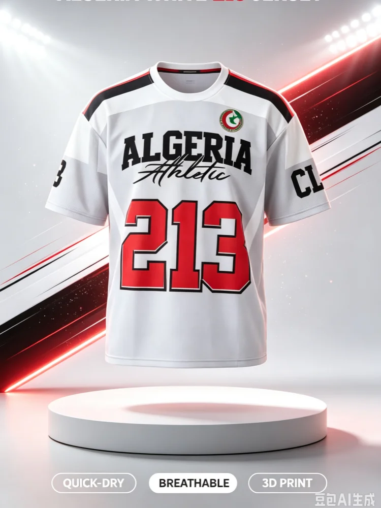 26-27 New Algeria Fan Customized Casual Sports Fast Drying Breathable 3D Printed T-shirt for Family and Children's Wear