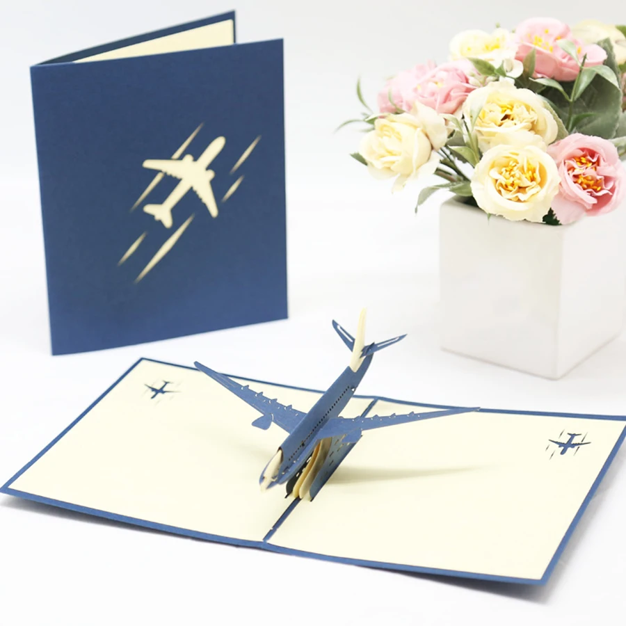 2 Colors Available Foldable Airplane Greeting Card Creative Aviation Enthusiasts Aircraft Helicopter Cultural Greeting Cards