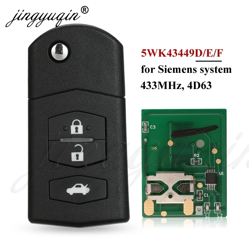 jingyuqin 3BTN Flip Car Remote Key Fob for Mazda 5WK43449D /5WK43449E /5WK43449F 433MHz M2 Demio M3 Axela M5 Premacy M6 Atenza