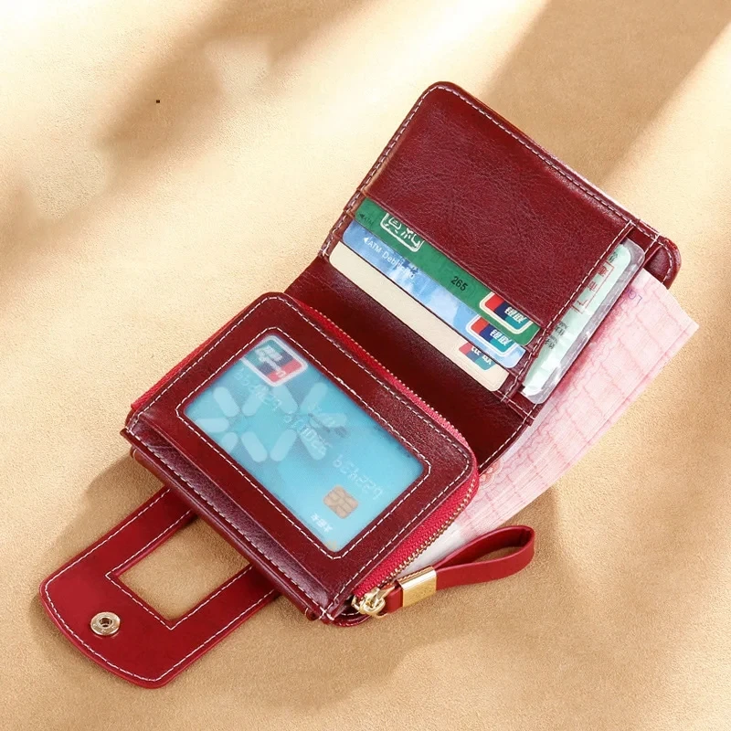 Kurze Damen-Geldbörse, RFID-Diebstahlschutz, multifunktionale Münzbörse, kompakt, tragbar, Schnappverschluss, mit mehreren Kartenfächern und Schlüsselring – Detail 7
