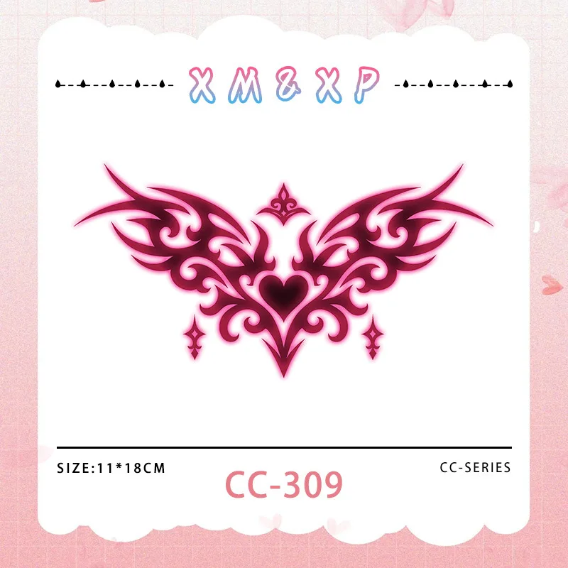 Magenta Herz-Succubus Temporäres Tattoo, Wasserfest 5-7 Tage Haltbar, Sexy Körper-Make-up für Paare & Frauen