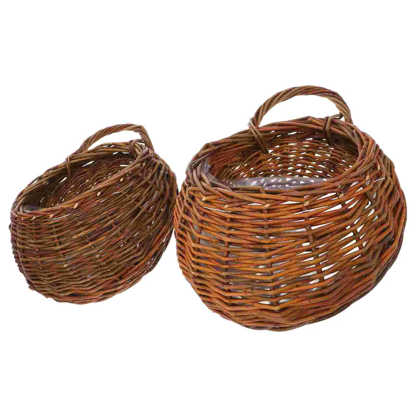 

2 Pcs Rattan Wall Hanging Flower Pot Basket Garden Planter Girl Large Woven Flowerpot Country Decor