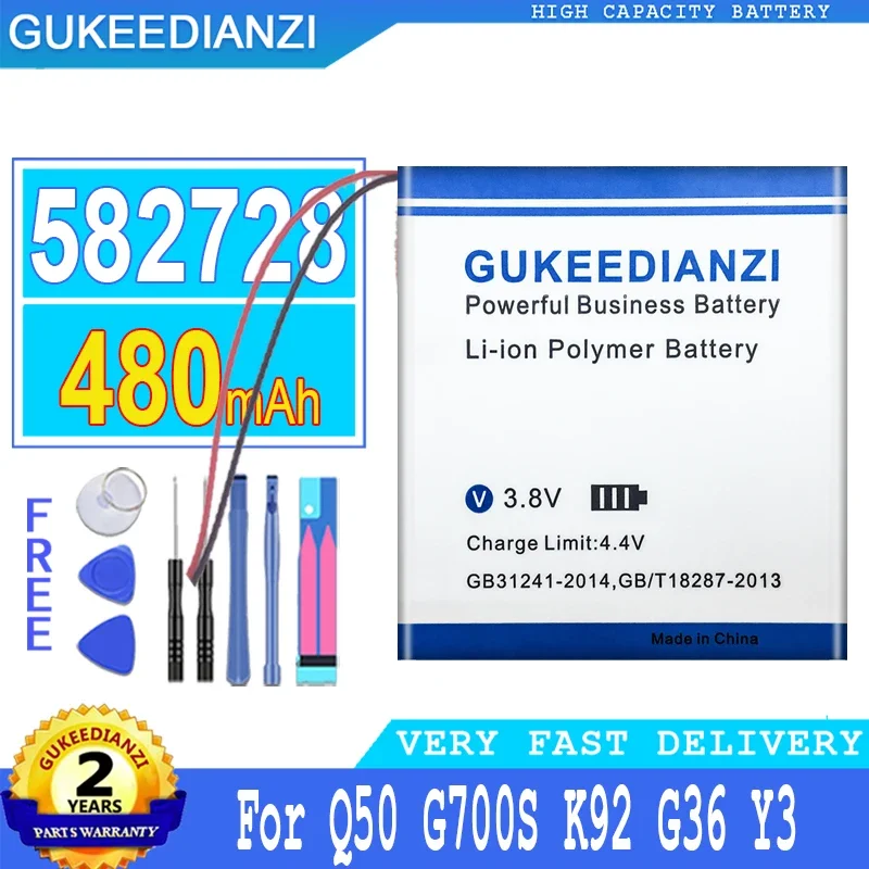 480mAh GUKEEDIANZI Battery 582728 For Q50 G700S K92 G36 Y3 for Children's smart watches mp3 602828 Big Power Bateria