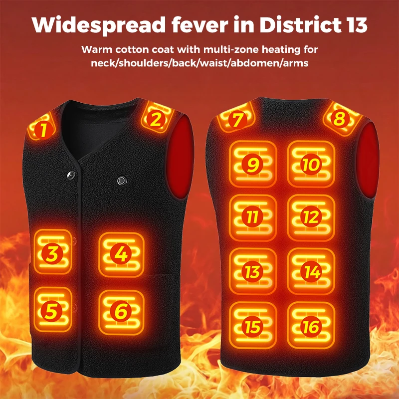 16 Heizzonen, wärmende Weste, elektrisch, USB-Ladefunktion, schnelle Aufheizzeit, waschbar, Wintermantel für Damen und Herren, geeignet für Outdoor-Aktivitäten wie Skifahren, Angeln und Reiten. – Detail 4