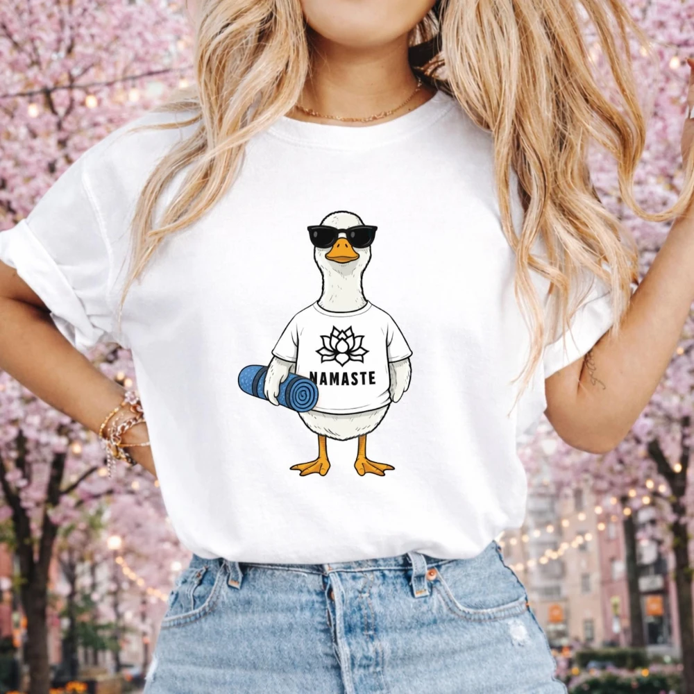 Funny Yoga Duck Namaste T-Shirt Cute Animal Shirt for Women Casual Yoga Tee Unique Gift Idea Kawaii Clothes Graphic T Shirts Top