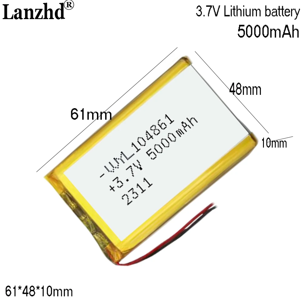 

1-20PCS 3.7V Li Polymer Batteries 5000mAh 104861 Soft package battery For PDA compu Ter with built in battery LED lights Battery