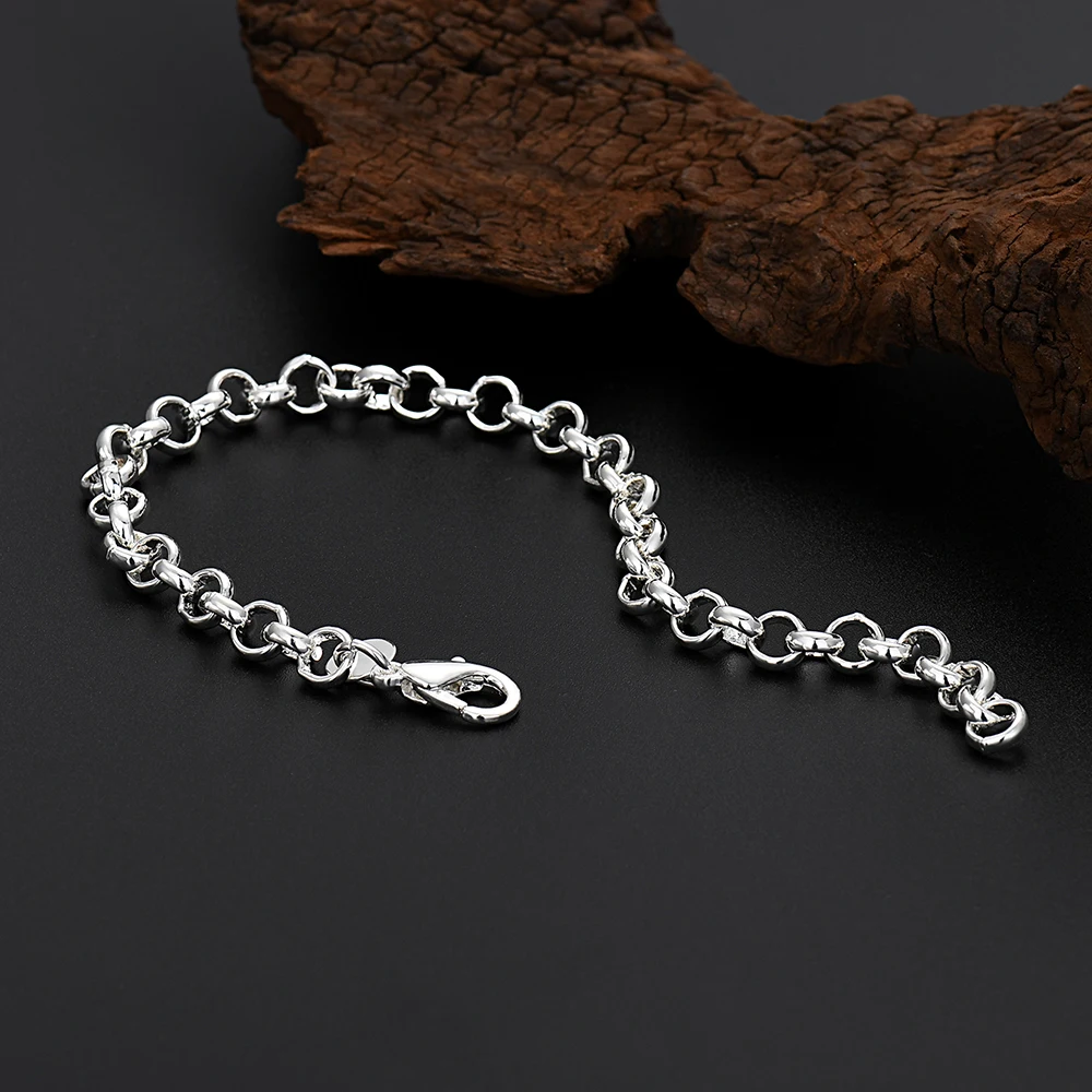 Cute 925 Sterling Silver Circle 4MM Chain Bracelets for Women Man  Fashion Jewelry Wedding Party Christmas Gifts 20cm