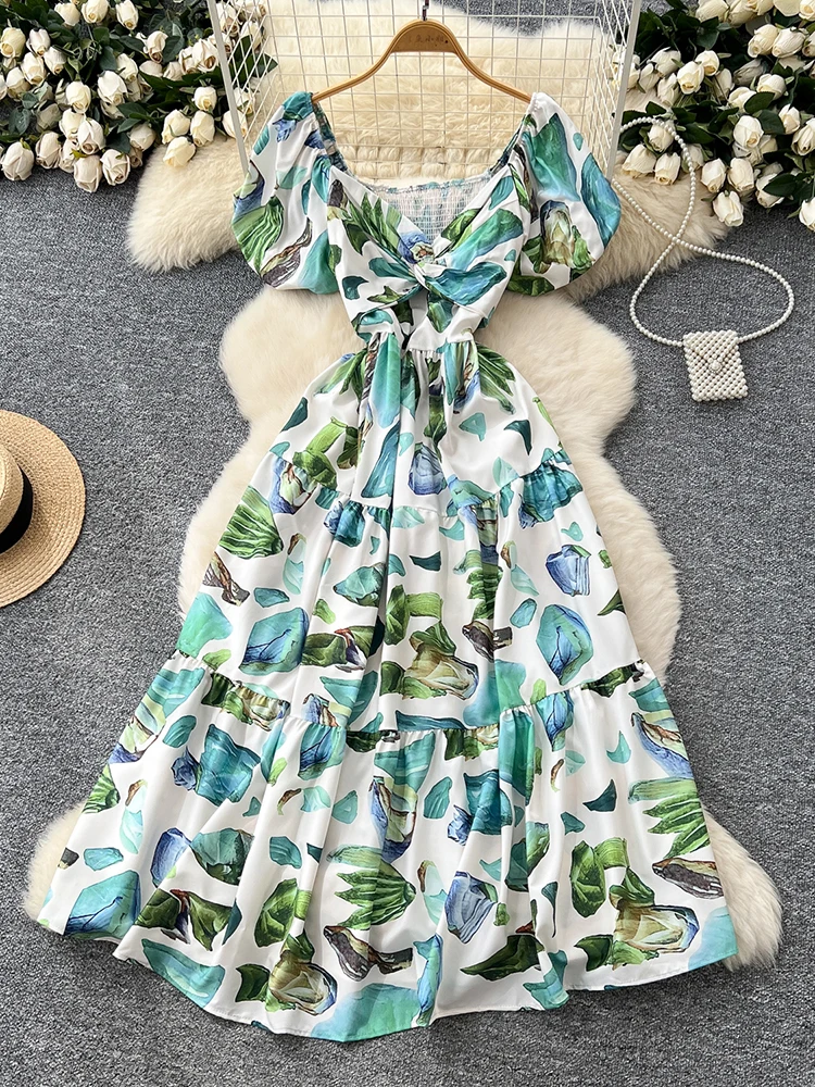 Robe longue à fleurs pour femmes, col croisé, taille cintrée, manches courtes, nouvelle mode, Sexy, plage, vacances, été, Y100