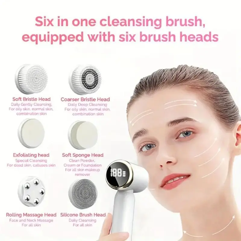-November 6 In 1 Facial Exfoliating Ultrasonic Electric Face Cleansing Brush Pore Cleaner Compress Therapy Blackhead Removal