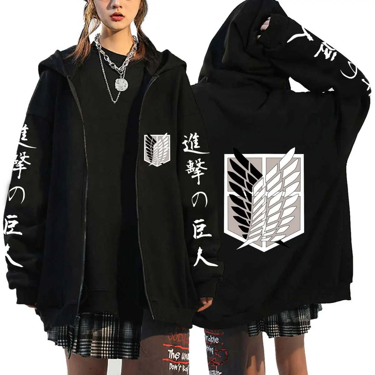 Attack on Titan Zipper Hoodies Unisex Male Female Print Shingeki No Kyojin Anime Clothes Loose Casual Streetwears Link Aesthetic