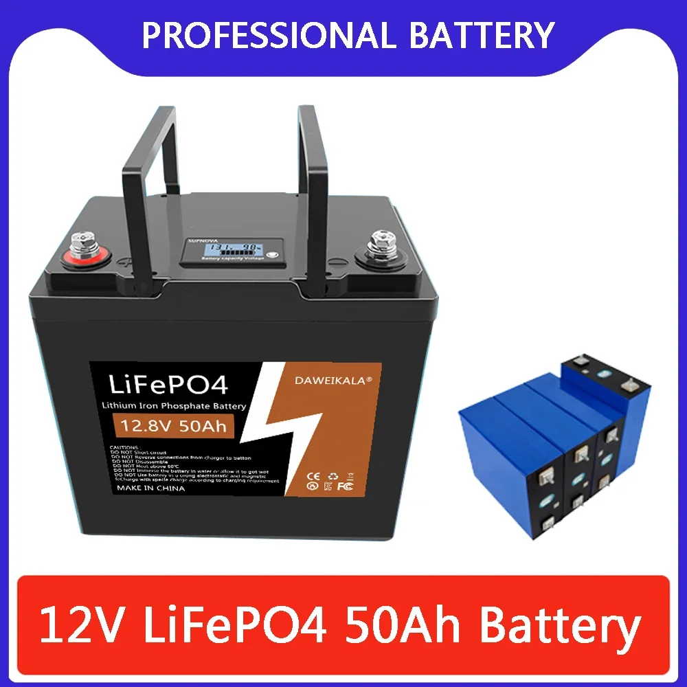 

100% оригинальная батарея LiFePO4 12 В, 50 Ач, встроенная 50 А BMS для кемпинга, солнечной энергии, перезаряжаемая глубоким циклом