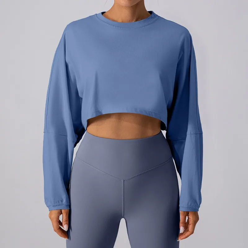 Women's Crew Neck Sweater T-Shirt Sports Short Bottom Shirt Yoga Running Loose Long Sleeve Top Spring and Autumn New Products
