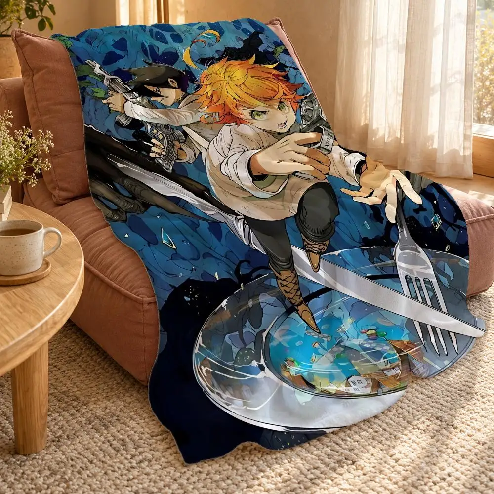 Retro Anime The Promised Neverland Throw Double Sided Flannel Throw Blanket Soft Travel Camping Sofa Bed Home