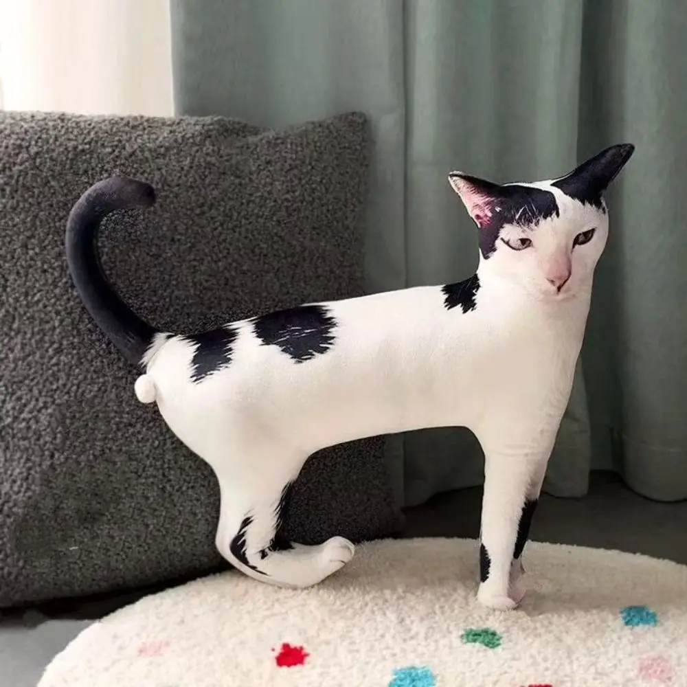 Funny 3D Printing Cat Pendant Stuffed Animal Abstract Doll Cats Pillow Cute Cartoon Realistic Cat Sofa Cushion Bag Charm