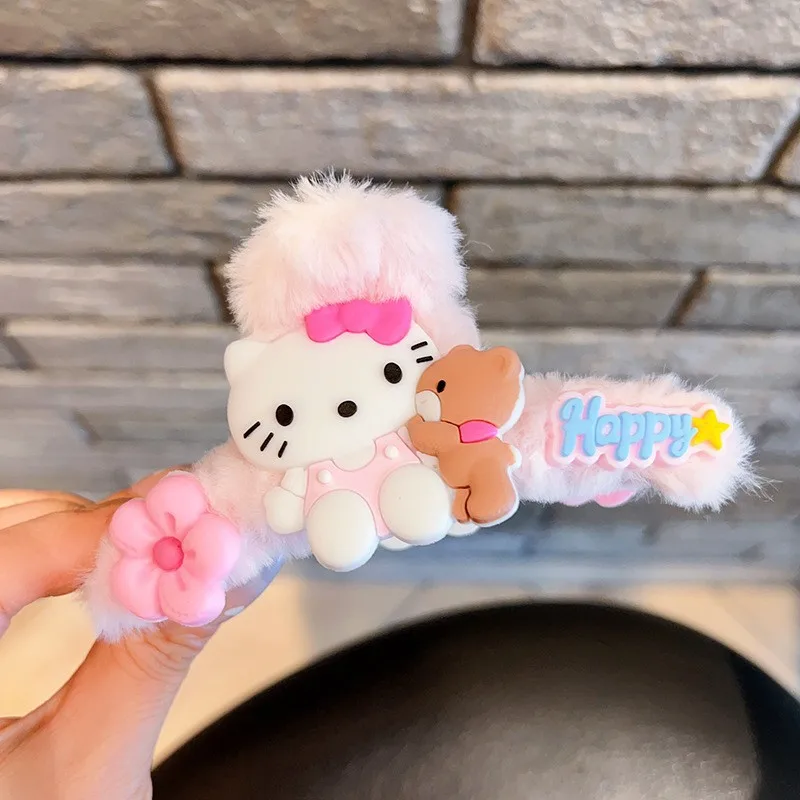 Plush Series Sanrio Hello Kitty Hair Claws Girl Kawaii Kuromi Hair Clips Women Cinnamoroll Hairpins Kids Christmas Birthday Gift