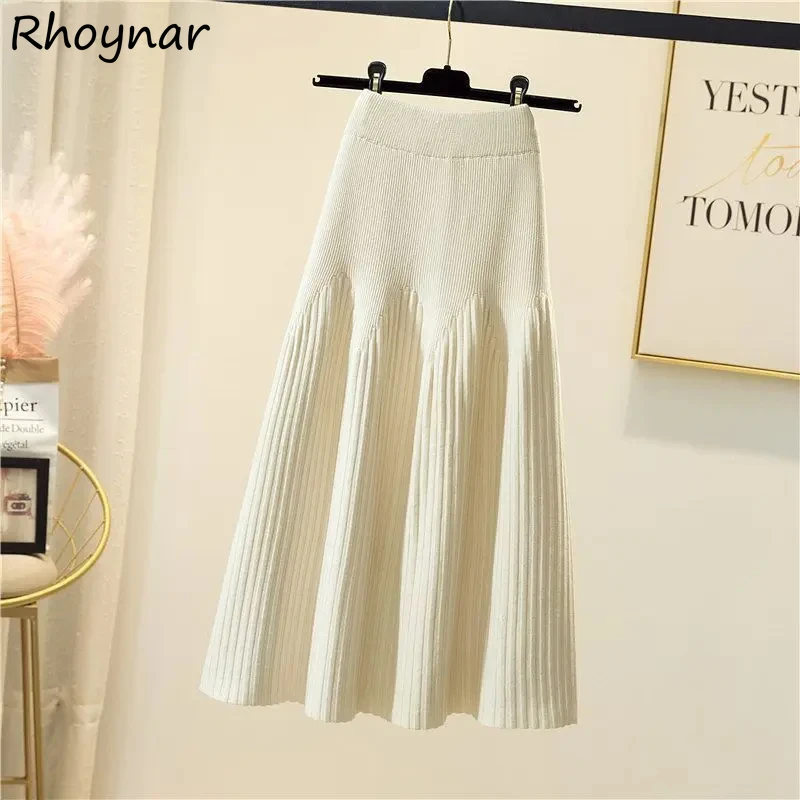 Skirts Women Autumn Chic A-line High Waist All-match Pleated Skirt Knitted Screw Thread Solid Colorful Fashion Elegant Casual BF