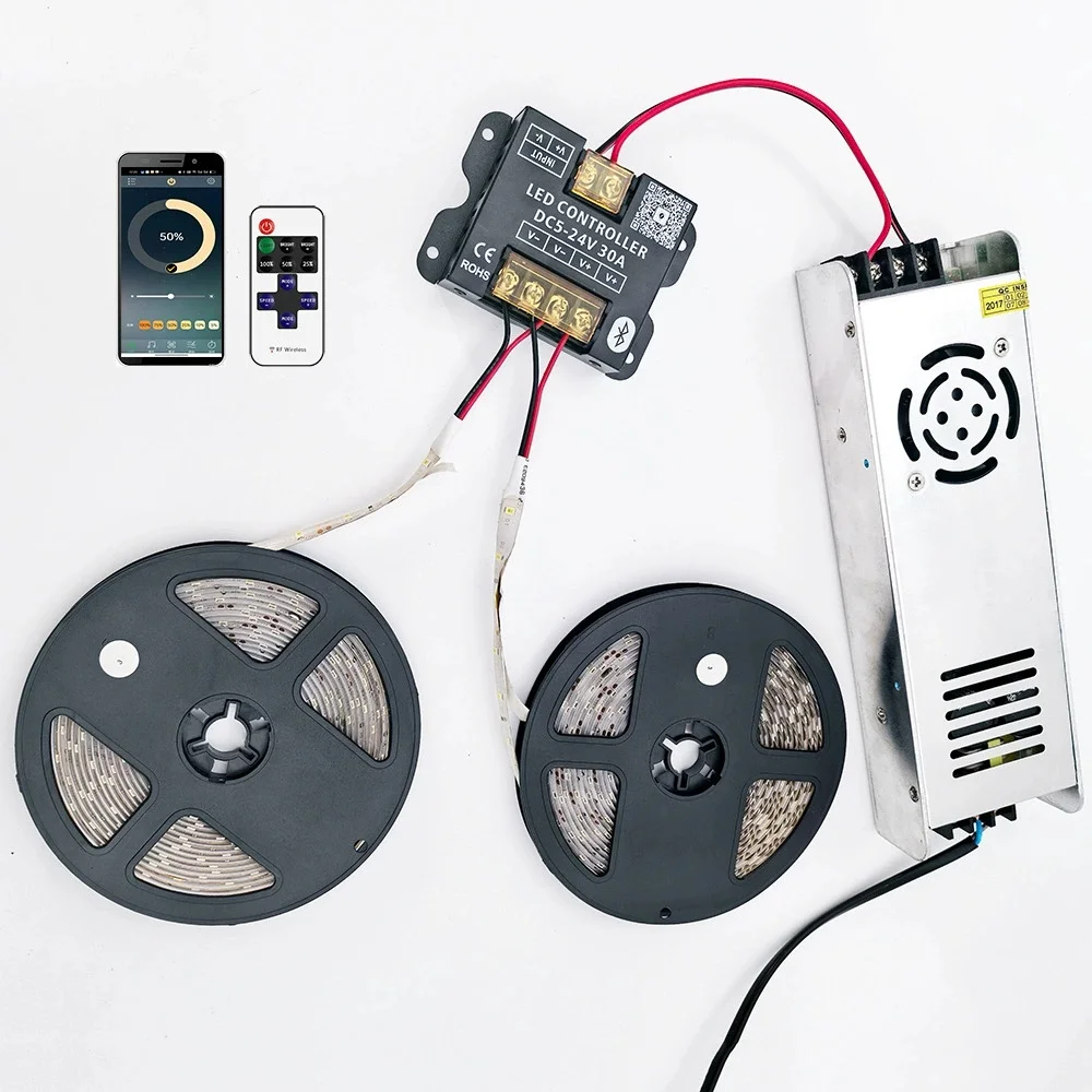 DC12-24V 30A 360W Mobile phone app Bluetooth connection LED Strip Controller dimmer With RF Touch Remote Use For LED Light