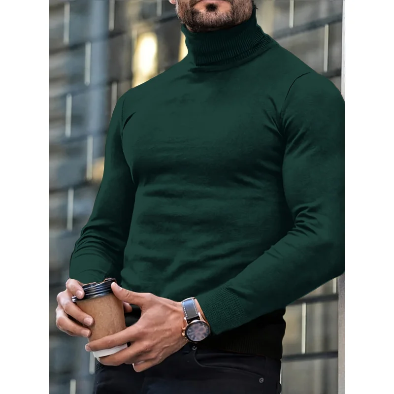 Classic Look Solid Color Turtleneck Long Sleeve Men's Sweater，Autumn and Winter Daily Coat Chic Fashion Tops