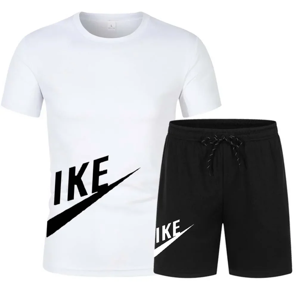 

Summer jogging casual quick-drying fitness sports two-piece set for men - stylish short-sleeved T-shirt + breathable shorts set