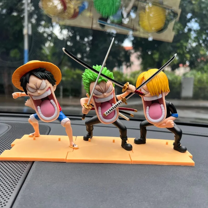 

3 шт., цельная аниме-периферия, Луффи Зоро Санджи, Q-версия, милая модель автомобиля, украшение для рабочего стола, украшения для фанатов, коллекционные подарки