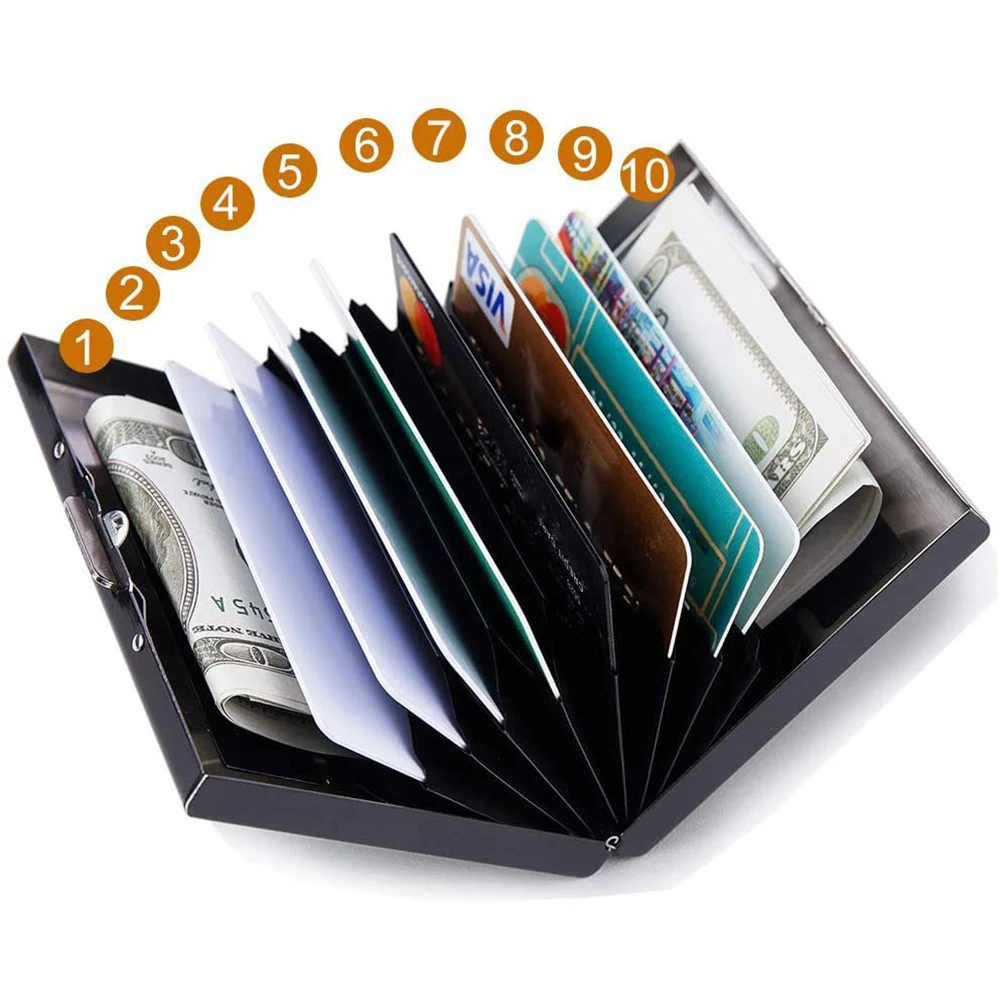 الأميرة الساخن بطاقة الائتمان المحفظة الرجال النساء الأعمال متعددة الوظائف سليم المحفظة حامل بطاقة الفولاذ المقاوم للصدأ 10 فتحات بطاقة هدية