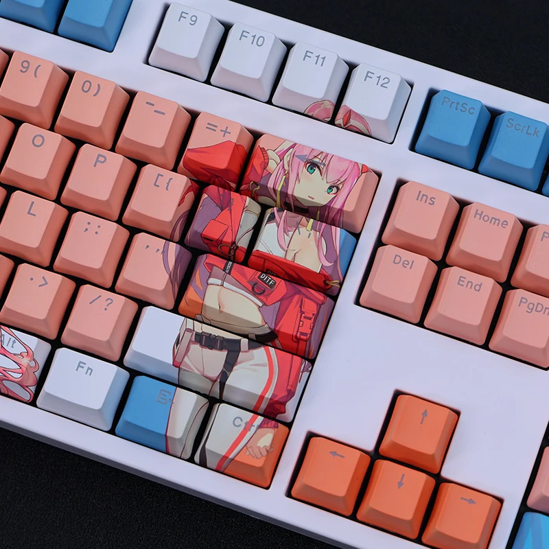 이рони 108 клавіш PBT Dye Subbed Keycaps 2-Dimensional Cartoon Anime Gaming Key Caps OEM Profile Backlit Keycap For Darling in the Franxx