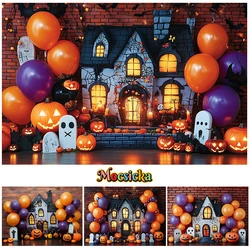 Mocsicka Halloween Backdrops Pumpkin Lantern Evening House Kids Photography Props Cemetery Moon Child Adult Festival Background