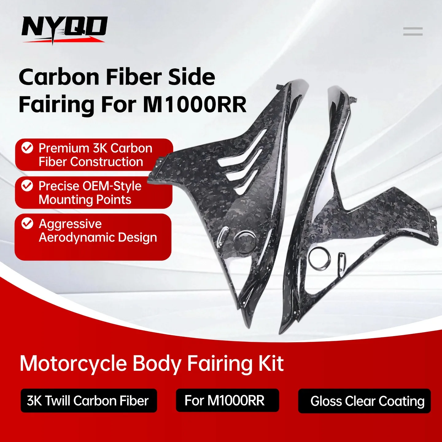 Motorcycle Accessories 3K Pure Dry Carbon Fiber Side Panel Fairing Air Deflector Wing Flank Spoilers For M1000RR 2022- 2024