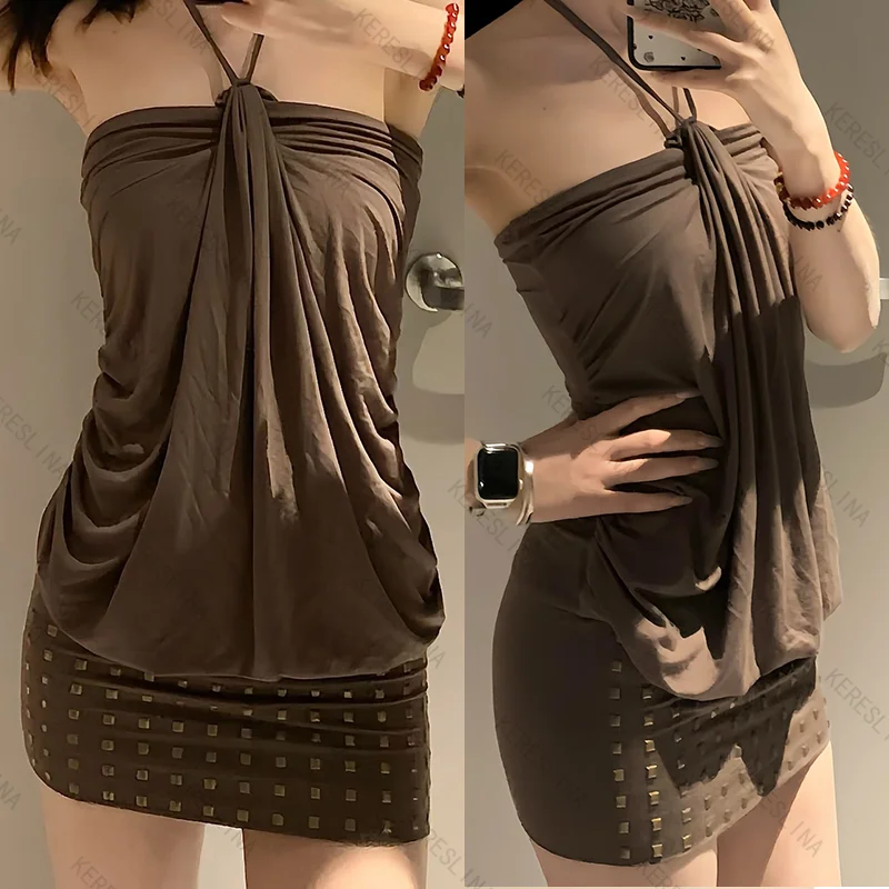 

Летнее сексуальное сладкое и пряное стильное модное универсальное платье с подвесным воротником в стиле ретро, элегантное элитное облегающее платье в стиле эмо