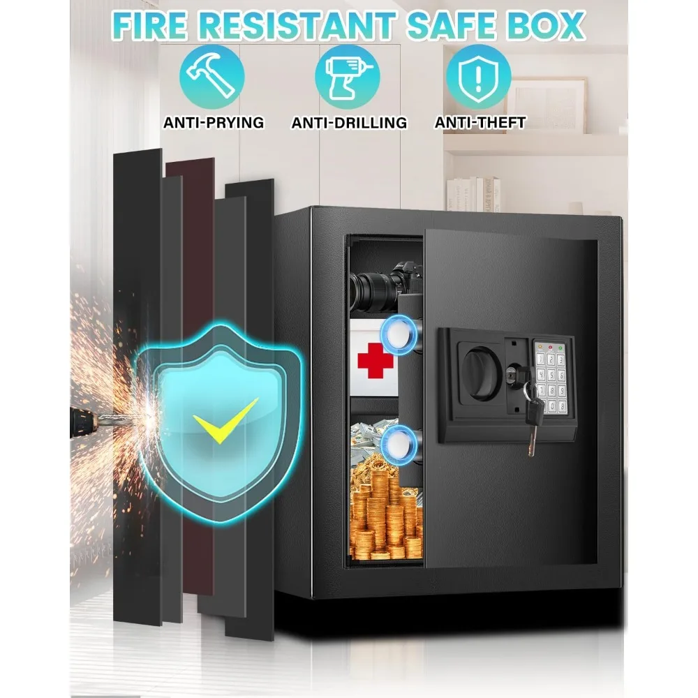 

1.6 Cuft Safe Box, Home Safe with Fireproof Waterproof Bag, Anti-Theft Digital Security Lock Box with Smart Alert System