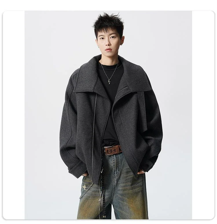 

Wool Blend Jacket Man Korean Mens Recreation Herringbone Element Pure Autumn Winter Leather Cargo Style Military Sherpa Decorate