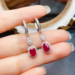 FS 5*7mm Natural Ruby Earrings S925 Sterling Silver Fine Charm Weddings Jewelry for Women Certificate MeiBaPJ Christmas Gift