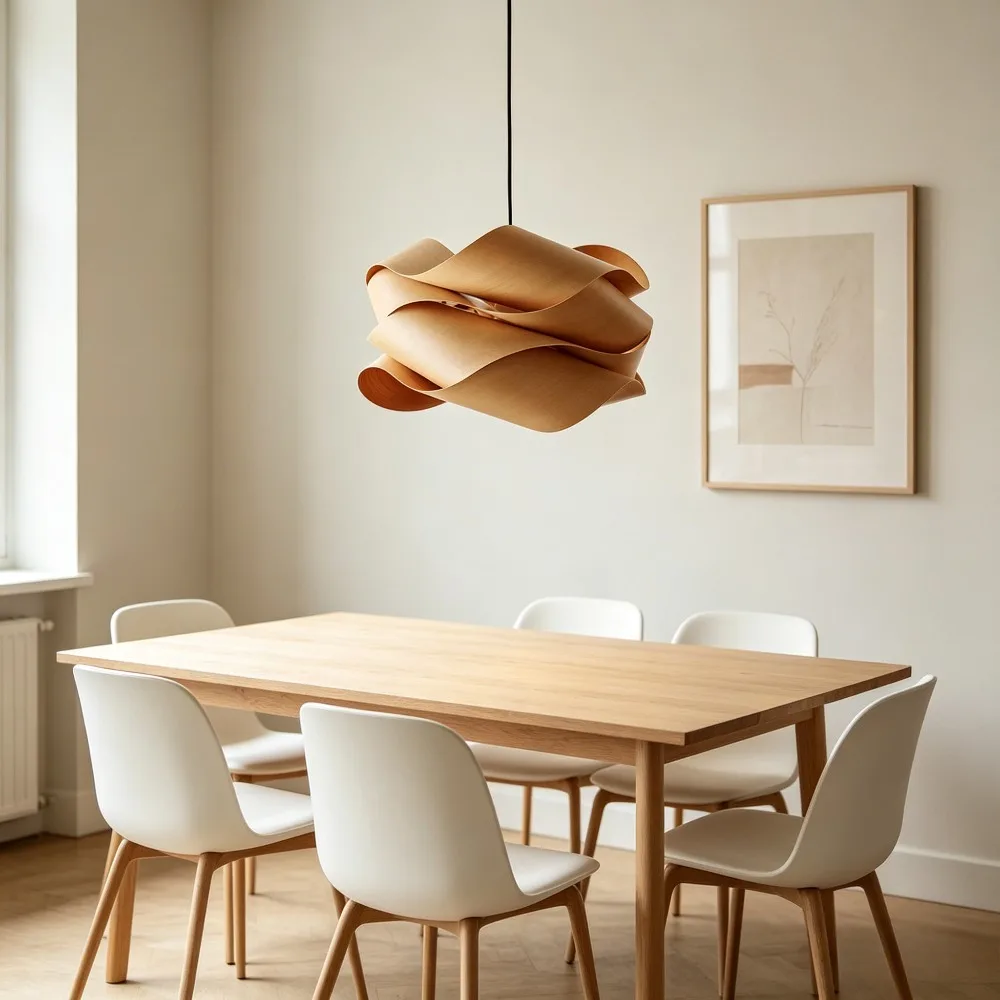 45CM Wood Pendant Light Wood Veneer Cloud Shade Modern Chandelier for Dining Room Kitchen Island Living Room Lighting