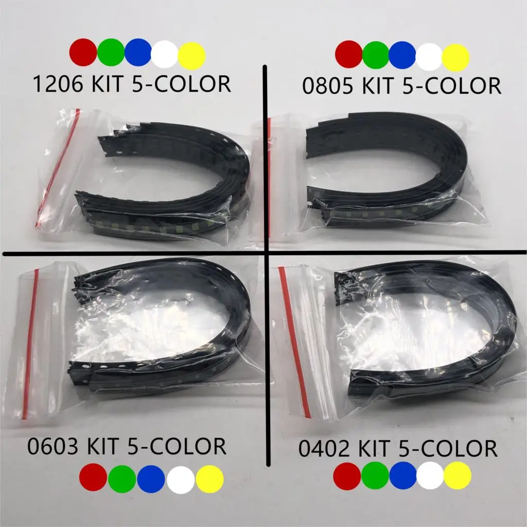 100PCS/LOT SMD LED Kit 1206 1210 5050 5730 0805 0603 3528 2835 0402 Red/Green/Blue/White/Yellow led diode set 5Colors Each 20PCS