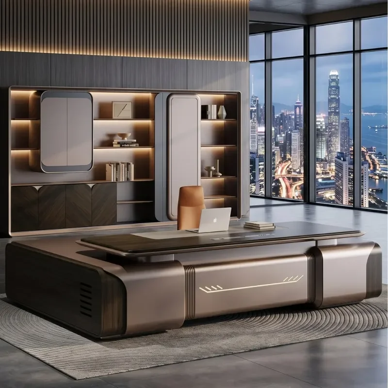 Modern Executive Desk with Chair and File Cabinet Minimalist CEO Office Furniture Set