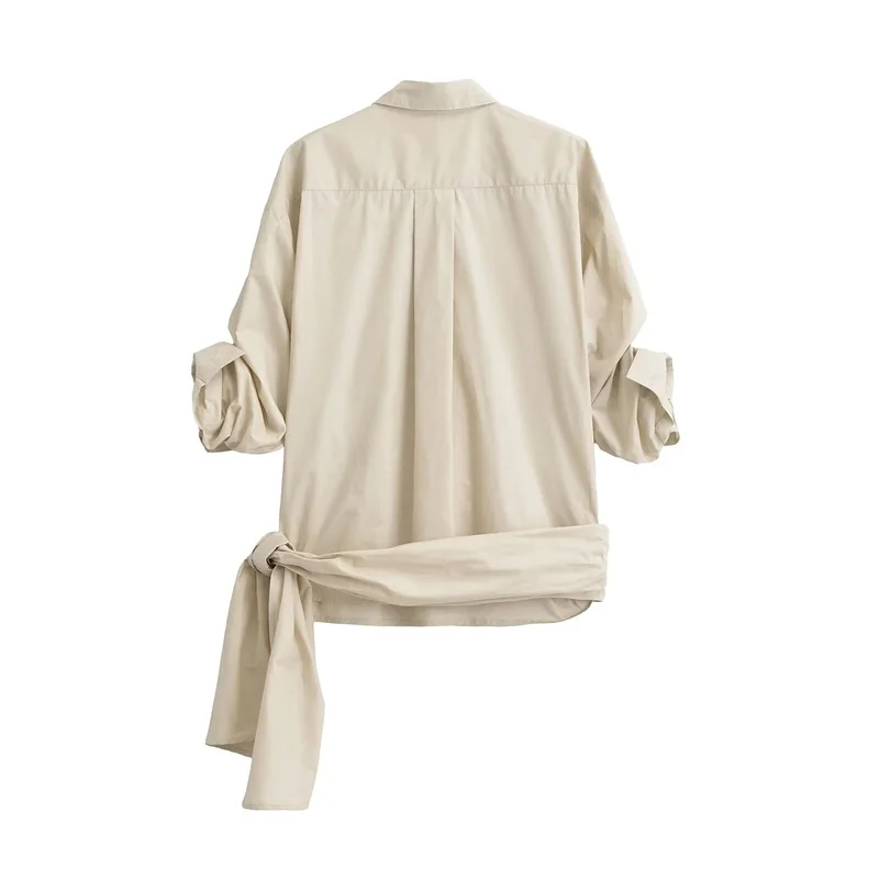 Keyanketian 2024 Nieuwe Lancering Dames Taille Asymmetrische Vetershirts Zomermouw Plooilicht Kaki Casual Blouses Slanke Top