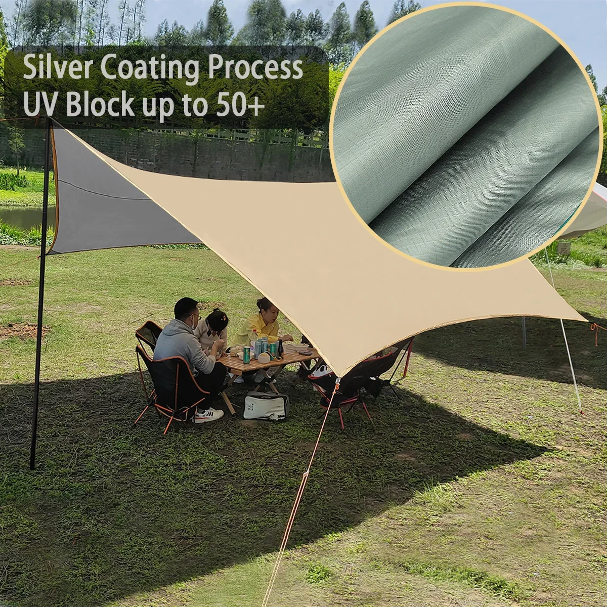 Toldo hexagonal impermeable para acampada – lona plata - imagen 2