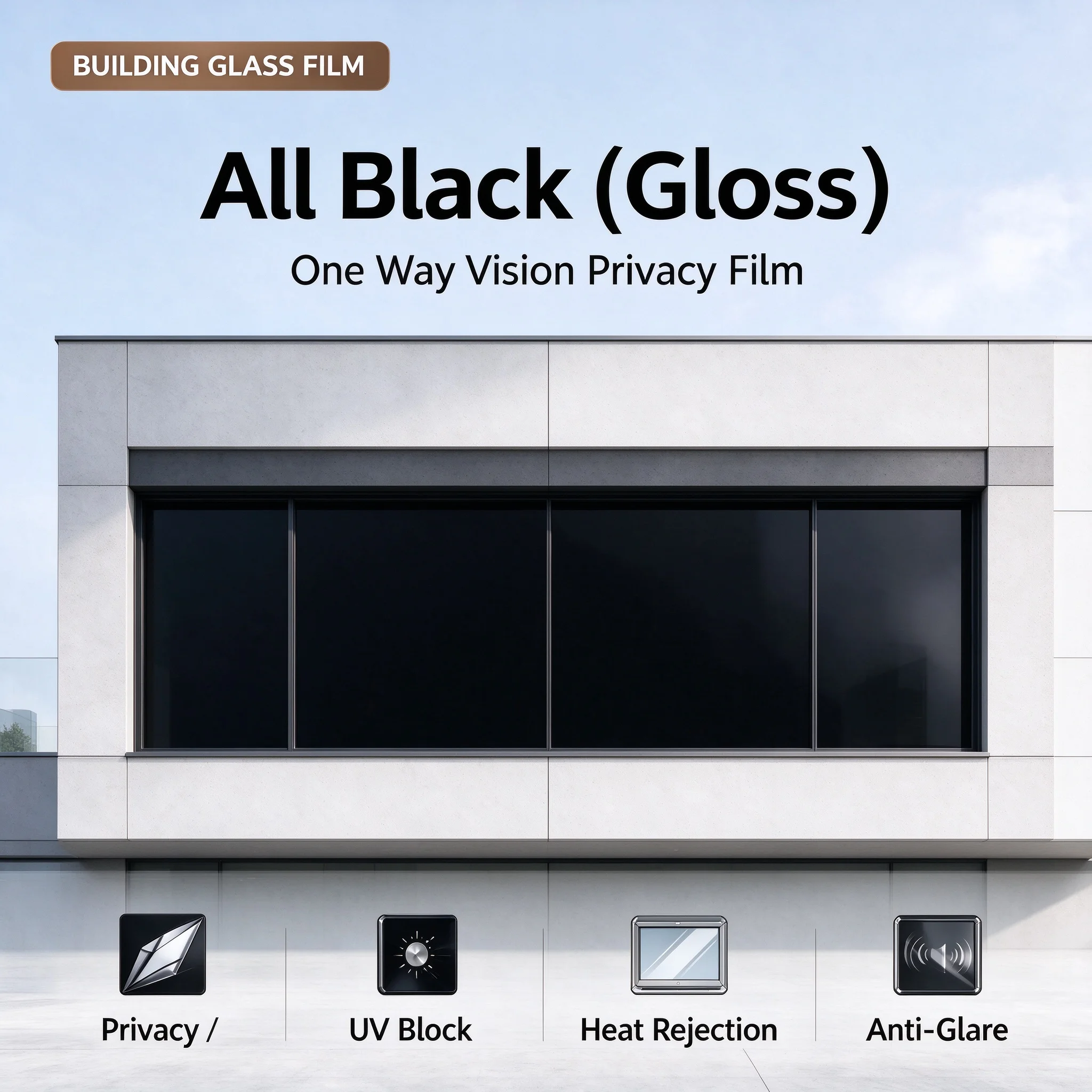 All Black PET Window Film Roll One Way Vision Privacy Tint Heat Insulation Anti UV Solar Control DIY Install Home Car