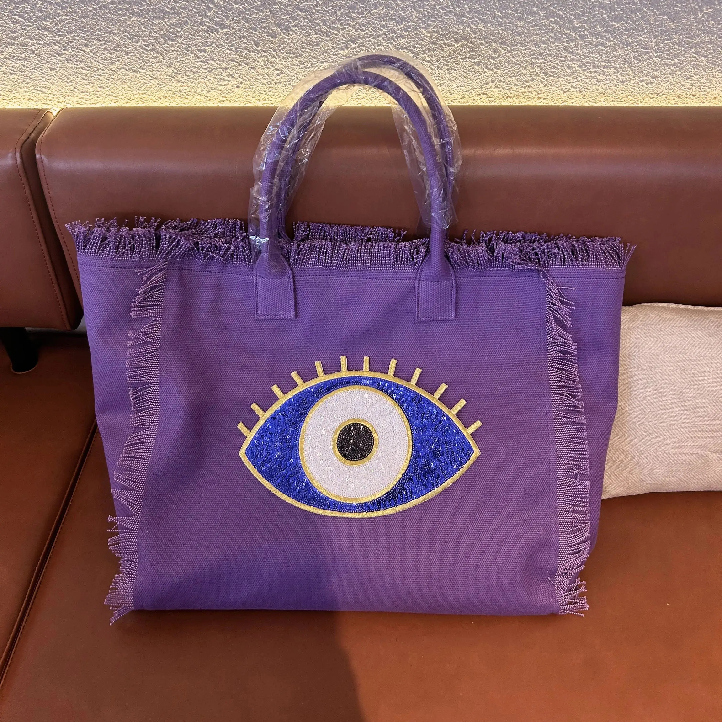 La borsa di tela di grande capacità con motivo a occhi d\'angelo può essere personalizzata borsa da spiaggia in tela