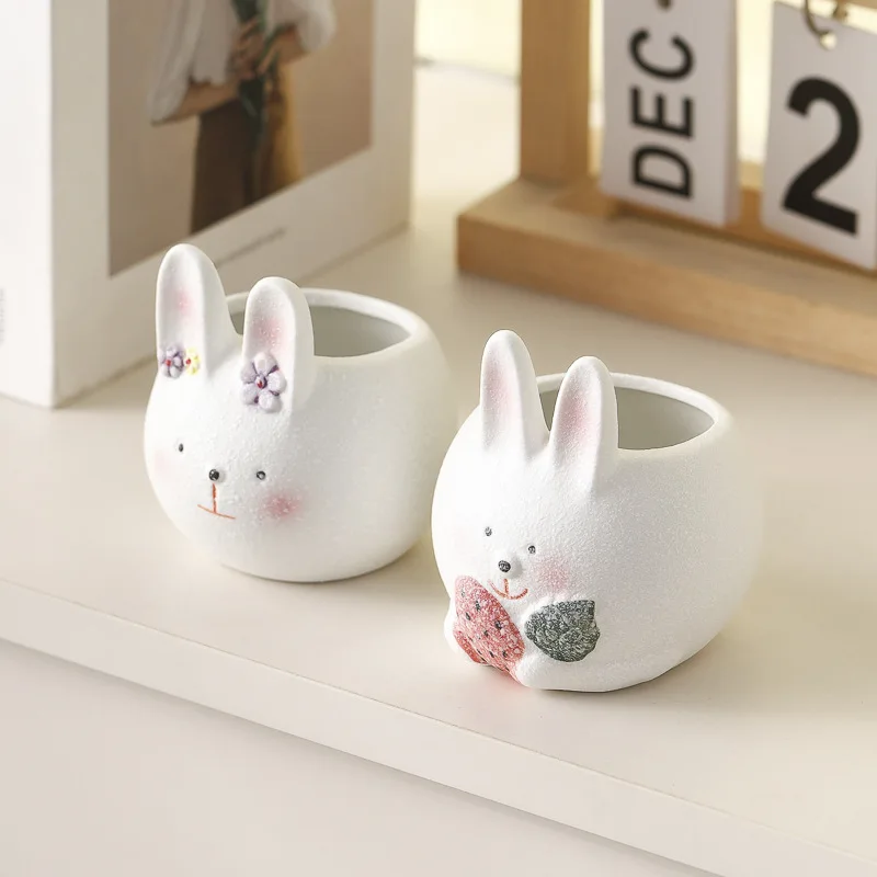 Ceramic Succulent Planter Large Cute Bunny White Pot for Plants in Living Room Balcony