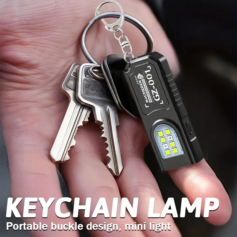 Powerful Mini COB LED Keychain Flashlight USB C Rechargeable Hanging Work Light Waterproof Keyring Camping Walking Pocket Lamp