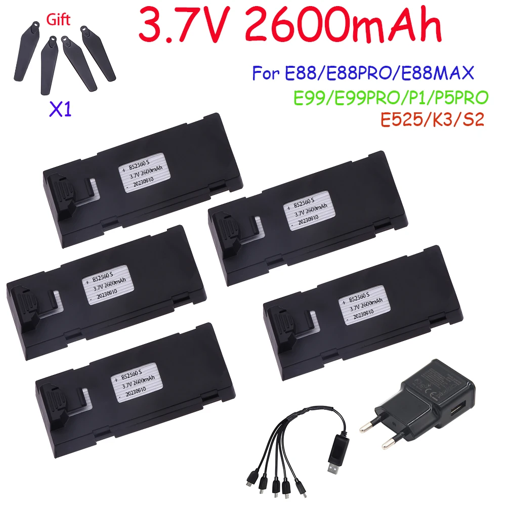 3.7V 2600Mah Battery+Charger RC Drone Accessory For E88 E88PRO E99 K9 Ls-E525 E525PRO Mini Uav Drone Battery Battery Combination