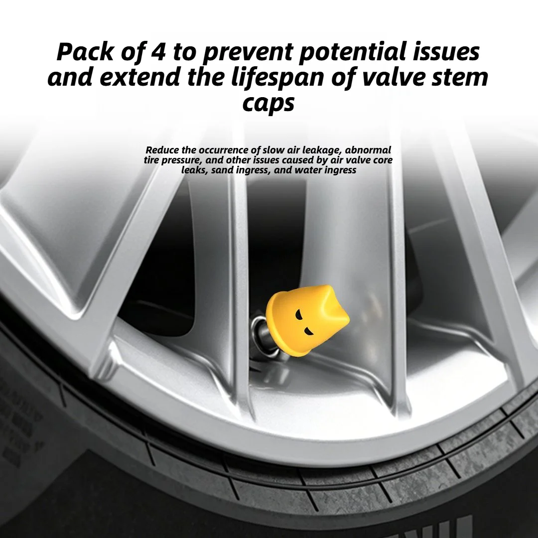 4pcs Tire Valve Cap Cartoon Cat Shaped Brass Inner Core Anti-corrosion General Automobile Motorcycle Electric Wheel Valve Stem
